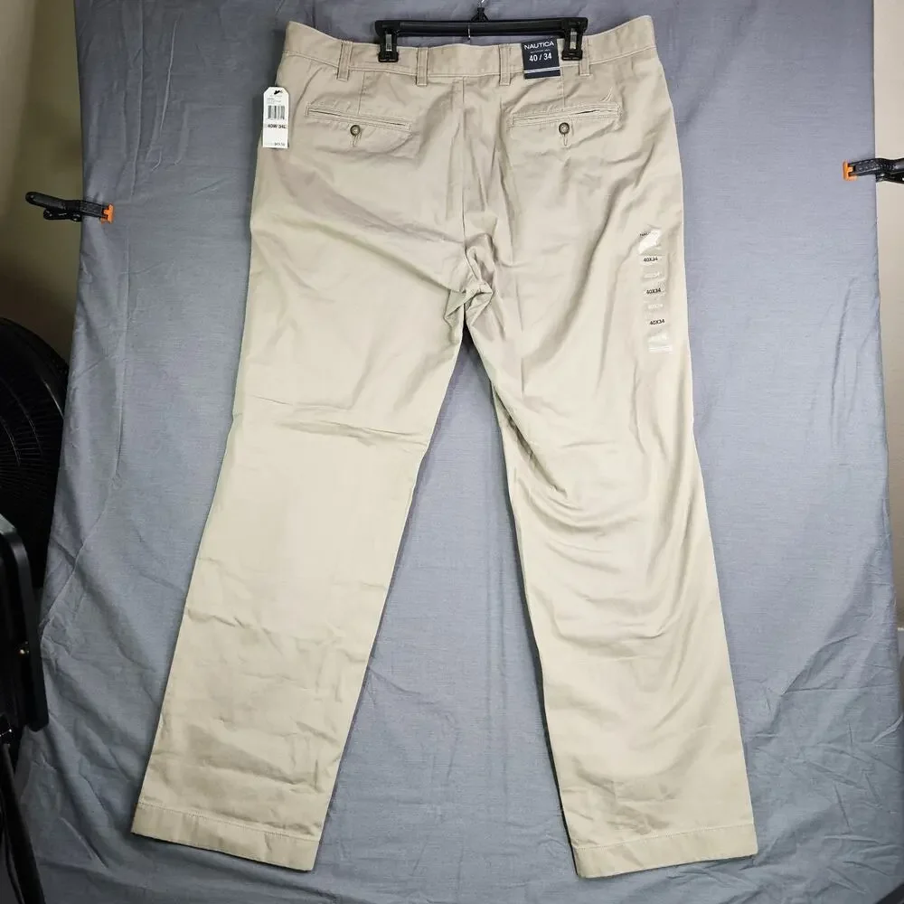 NWT Nautica Flat Front Classic Fit Deck Pants Chino Men's 40W x 34L